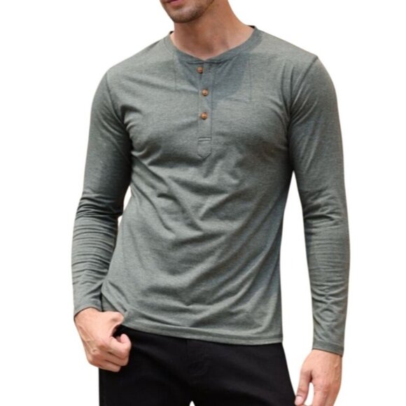 NWT NITAGUT Green Long Sleeve Henley T-Shirt Sz L Slim Fit Lightweight LS Tee - Picture 1 of 3